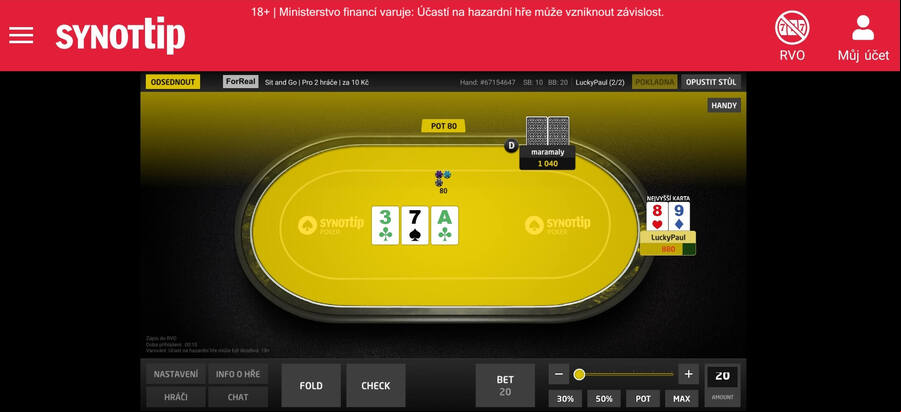 SynotTip Poker můžete hrát v mobilní aplikaci pro Android