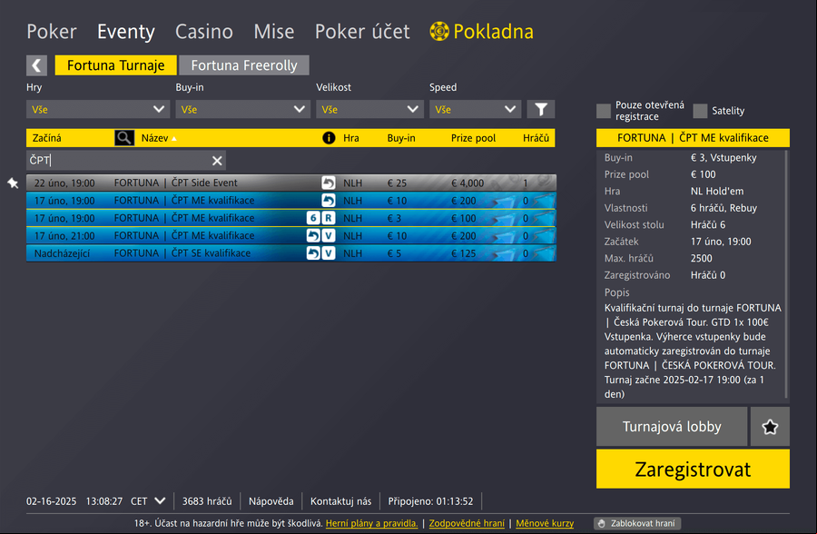 Fortuna ČPT online nabídne mnoho možností kvalifikace do eventů