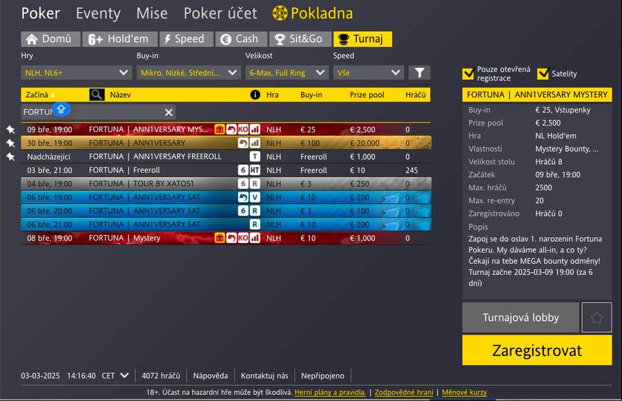 Bohaté narozeninové menu v lobby Fortuna Poker