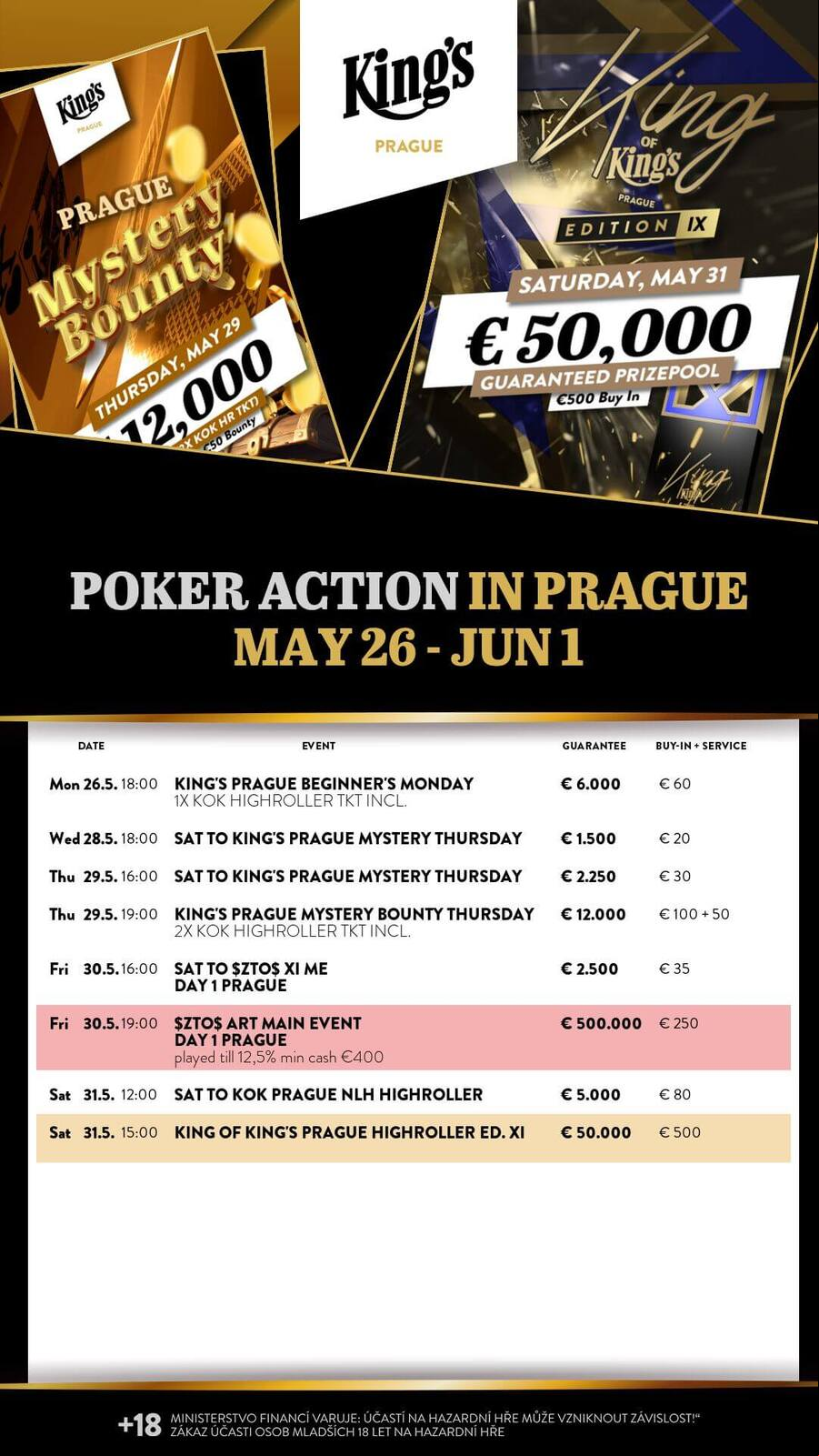 Program turnajů King’s Casina Praha